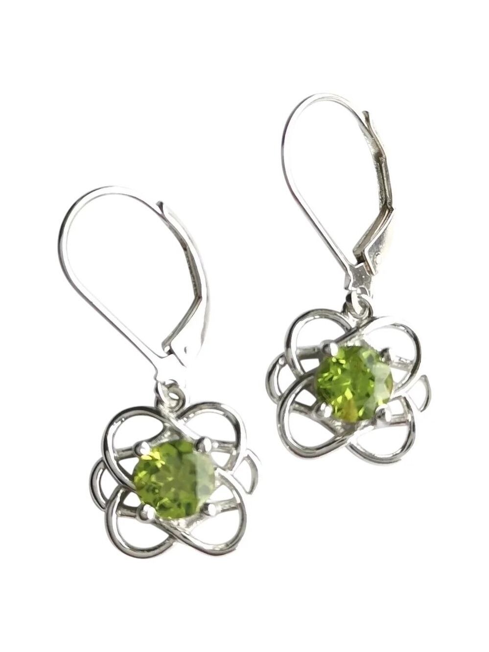 Sterling Silver Peridot Flower Earrings Lever Back 🆕